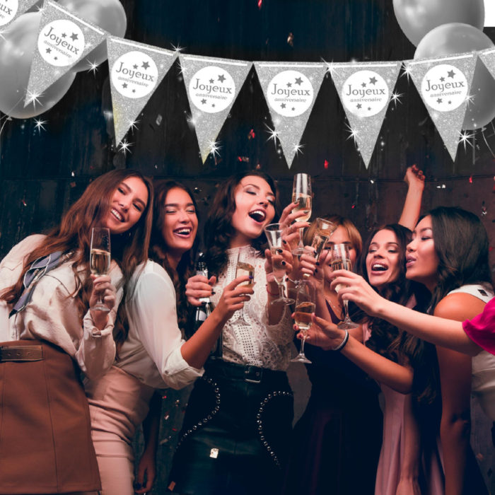 Festivitré GUIRLANDE FANION JOYEUX ANNIVERSAIRE ARGENT