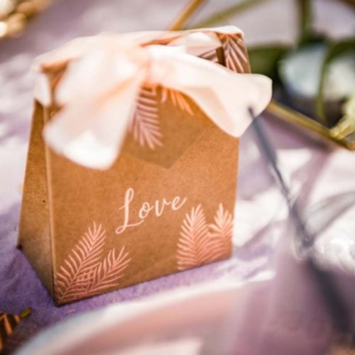 Festivitré 10 Boites A Dragees Kraft Fougeres Rose Gold
