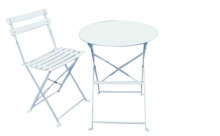 Festivitré Chaise Pliante Square A Lattes Pvc Blanche Avec Gueridon Square
