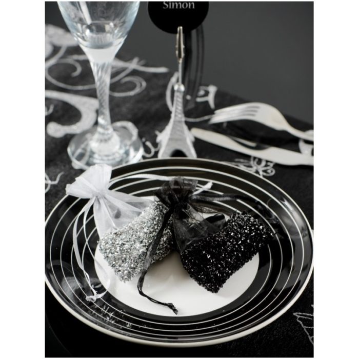 Festivitré Sachets A Dragees Organdi Resille Noir Les 6 1