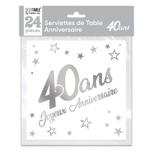 Festivitré 24 Serviettes En Papier Argent Metallise 40 Ans 7