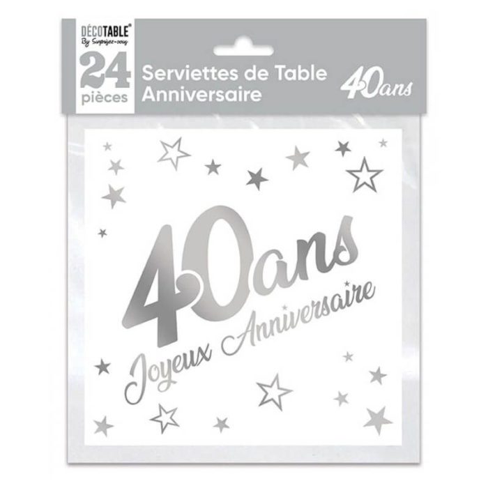 Festivitré 24 Serviettes En Papier Argent Metallise 40 Ans 7