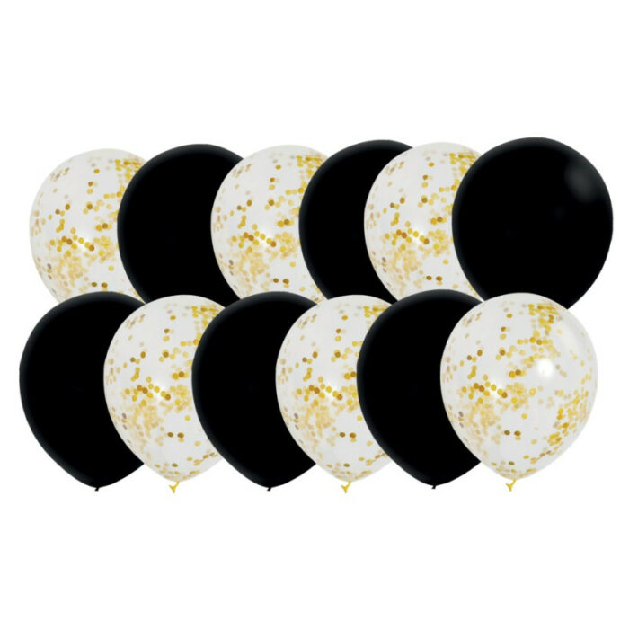 Festivitre 12 Ballons 6 Noirs 6 Confettis Or
