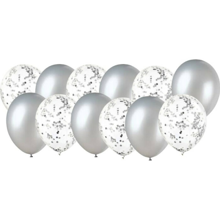 Festivitre Pack De 12 Ballons 6 Ar Metallises 6 C Onfettis Ar